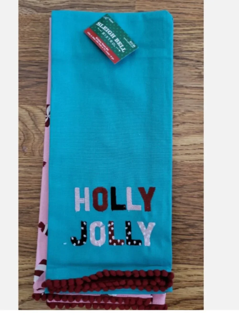 Christmas Holiday Holly Jolly & Peppermint Candy Cane Kitchen Towels Set of 2